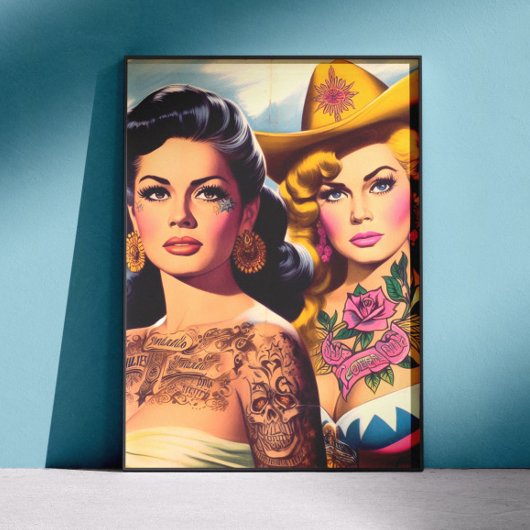 Vintage Tattooed Cowgirls Poster
