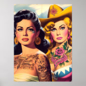 Vintage Tattooed Cowgirls Poster (Voorkant)