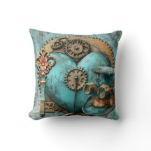 Vintage Teal Hart met Tandwielen Steampunk Kunst