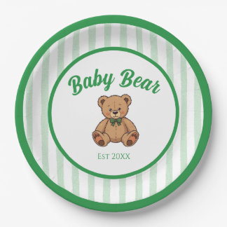 Vintage Teddy Bear Green Baby Shower Plates Papieren Bordje