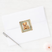 Vintage Teddy Bear Hug Postage Stamp Vierkante Sticker (Envelop)