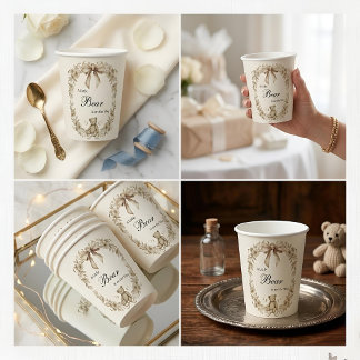 Vintage Teddybeer Baby Shower Papieren Bekers, Neu Bekers