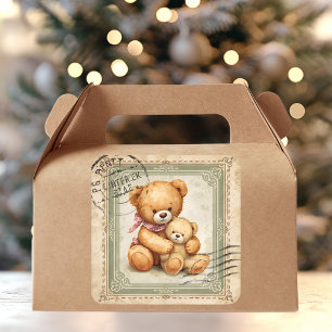 Vintage teddybeer knuffel postzegel sticker