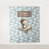 Vintage teddybeer piloot babyshower fotobanner wandkleed (Voorkant)