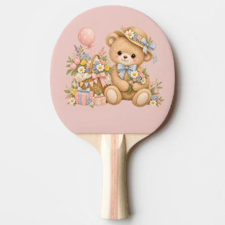 Vintage Teddybeer Viering met Wilde Bloemen Tafeltennisbatje
