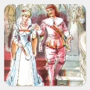 Vintage Tekening: Cinderella en de Prins Vierkante Sticker
