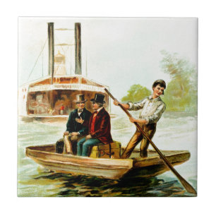 Vintage Tekening: De Boot van de Mississippi Tegeltje