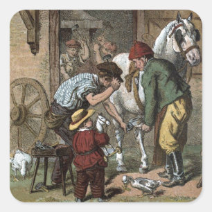 Vintage Tekening: HoefijzerSmith Vierkante Sticker
