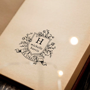 Vintage Tekening Monogram Ex Libris Naam Boek Rubberstempel