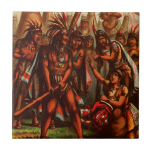 Vintage Tekening: Pocahontas, de Indische Prinses Tegeltje