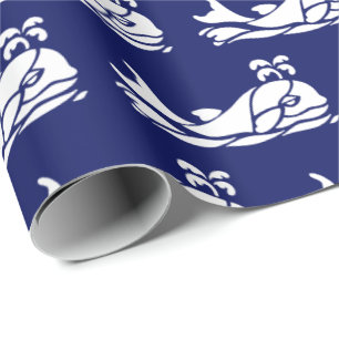 Vintage Tekening Silhouet Walvis Spuit White Blue Cadeaupapier