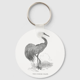 Vintage tekening van kraanvogel met pen en inkt sleutelhanger