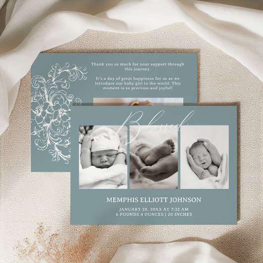 Vintage Temps Floral Blue Baby Faire-part