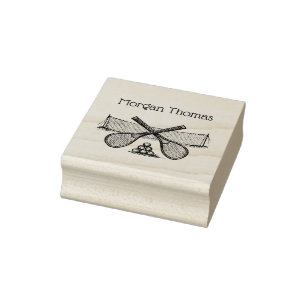 Vintage Tennisnet, Gekruiste Rackets, Ballen Naam Rubberstempel
