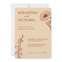 Vintage Terracotta Bloemige Trouwkaart-Elegante Mi