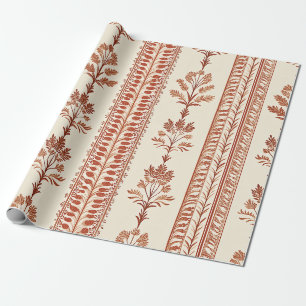 Vintage Terracotta Botanische Toile op Crème Cadeaupapier