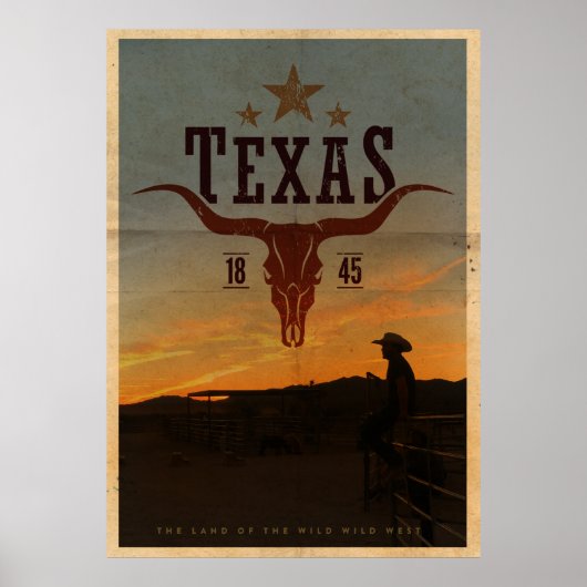 Vintage Texas Cowboy Travel Poster (Voorkant)