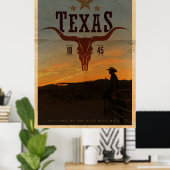 Vintage Texas Cowboy Travel Poster (Thuiskantoor)