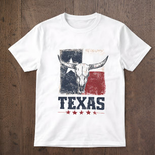 Vintage Texas Longhorn Stierschedel Vervallen Vlag T-shirt
