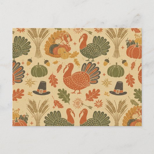 Vintage Thanksgiving Pattern  Feestdagenkaart (Voorkant)