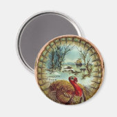 Vintage Thanksgiving Turkey Round Magnet (Recto/Verso)