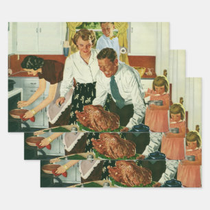 Vintage Thanksgiving voor koken in keuken Inpakpapier Vel