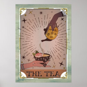 Vintage The Tea Tarot Hekserij Ketel & Theekopje K Poster