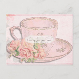 Vintage theekop en rozen condoleance briefkaart