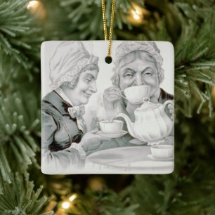 Vintage theepartij vrienden, een kopje dat opbeurt keramisch ornament