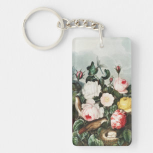 Vintage Thornton Roses Vogel Nest Kunst Sleutelhanger