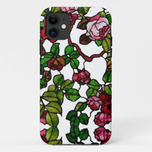 Vintage Tiffany Glas in lood Roze en rode rozen iPhone 11 Hoesje
