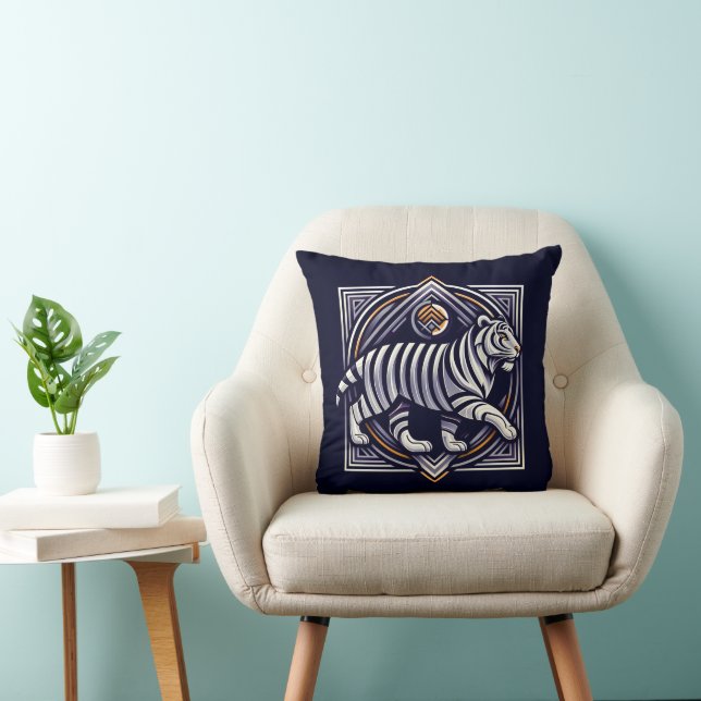 Vintage Tiger Marineblauw Kussen (Stoel)