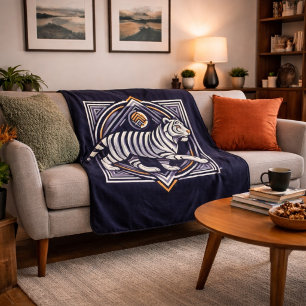 Vintage Tiger Marineblauw Sherpa Deken