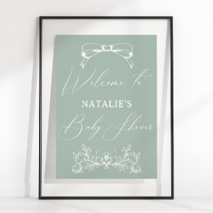 Vintage Tijdloze Bloemengroene Baby Shower Poster