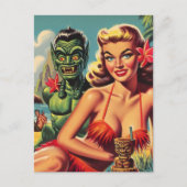 Vintage Tiki Pin-up Briefkaart (Voorkant)