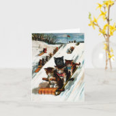 Vintage Toboggan Katten Kaart (Gele Bloem)