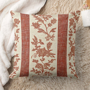 Vintage Toile de Jouy bloemenstreep in terracotta Kussen