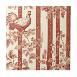Vintage Toile de Jouy bloemstreep met hen (10) Tegeltje