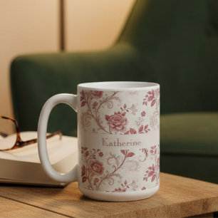 Vintage Toile De Jouy Stof met Stofnaam in Stofkle Koffiemok