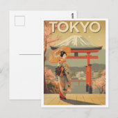 Vintage Tokyo Cherry Blossom Fuji Briefkaart (Voorkant / Achterkant)