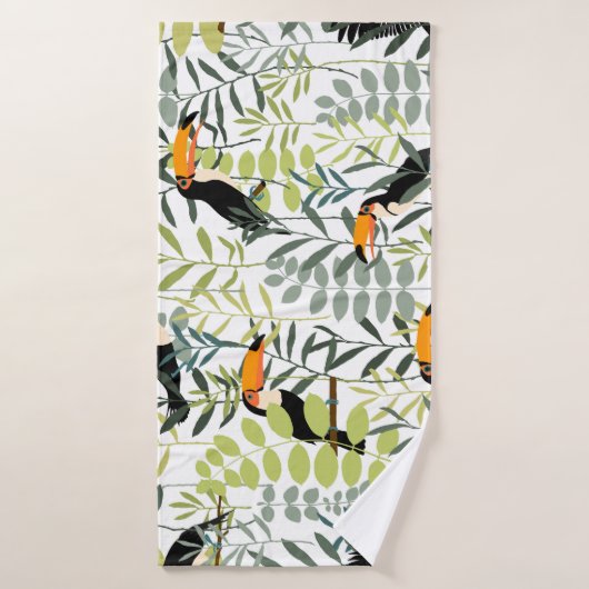 Vintage Toucans Vert Feuille Motif (Serviette de bain)