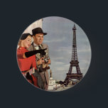 Vintage Tourists Traveling in Paris Eiffel Tower<br><div class="desc">Vintage illustration travel and transportation image featuring vacationing newlyweds sightseeing in Paris, France with the Eiffel Tower in the background. A love and romance design with a man and woman on a romantic vacation, a couple in the city of lights on their honeymoon. She is holding a map of the...</div>