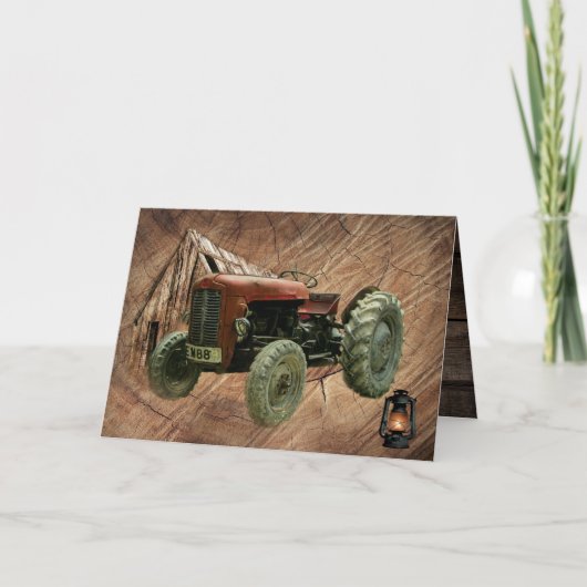 Vintage Tracteur rouge Rustic Grange Carte de note (Devant)