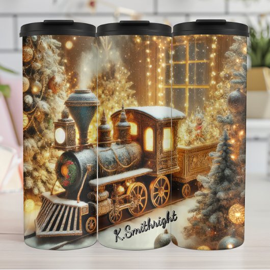 Vintage Train Festive Window Christmas Trees Thermosbeker