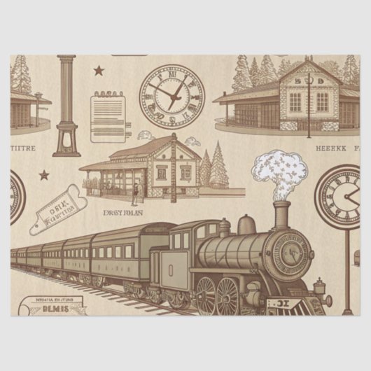 Vintage Train Station Pattern (1) Tissuepapier (Voorkant)