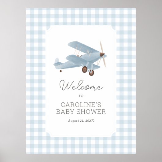 Vintage Travel Airplane Baby shower Welkomstbord Poster (Voorkant)