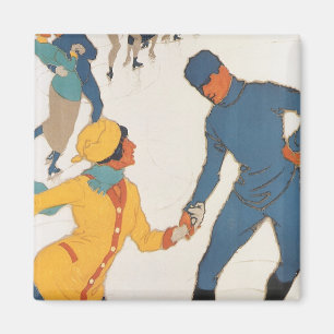 Vintage Travel, Art Deco, Winter Davos Zwitserland Magneet