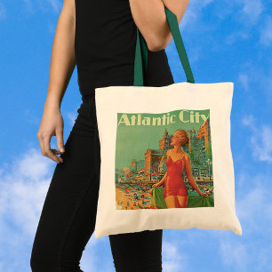 Vintage Travel, Atlantic City Resort Beach Blonde Tote Bag