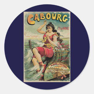 Vintage Travel, Beach Resort, Cabourg Frankrijk Ronde Sticker