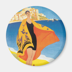Vintage Travel, Beach Vacation at Calvi, Corsica Magneet